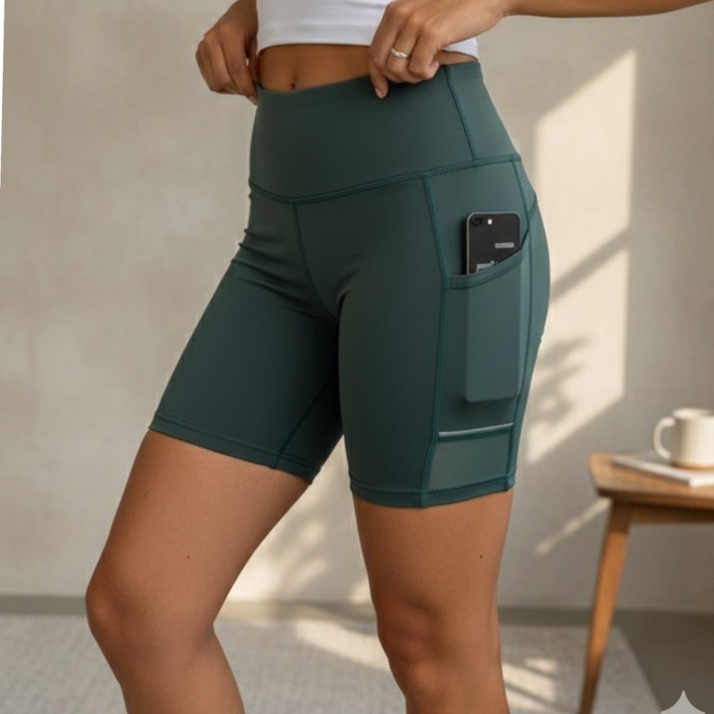 High-rise‎ Lurex Panel Side Pocket Active Shorts